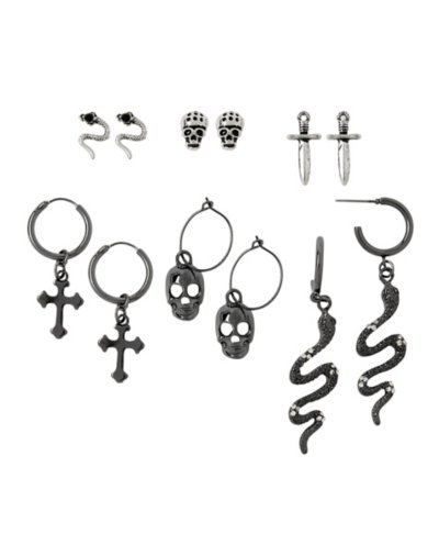 Snake Cross Skull Earrings - 6 Pair