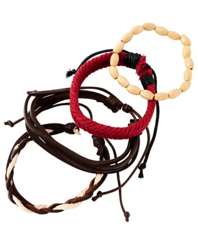 Multi-Pack Tan Red and Brown Intertwined Bracelets - 4 Pack