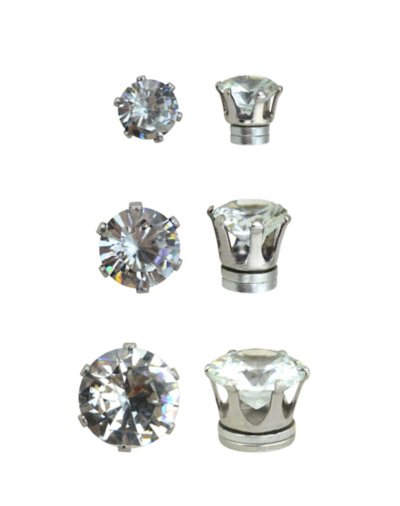 Multi-Pack CZ Magnetic Fake Stud Earrings 3 Pair