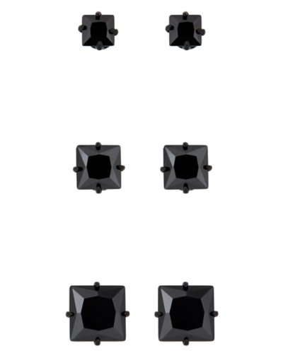 Multi-Pack Black CZ Titanium Stud Earrings 3 Pair û 20 Gauge