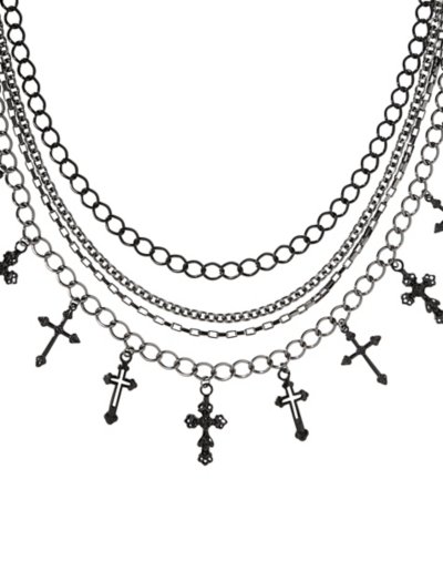 Multi-Ring Cross Choker Necklace