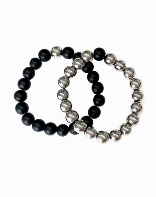 "Black and Silver Long Distance Beaded Bracelets - 2 Pack"