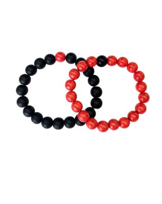 "Black and Red Marbled Long Distance Beaded Bracelets - 2 Pack"