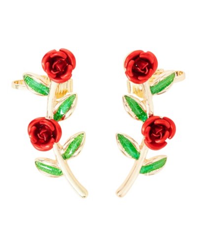 Red Double Roses Ear Cuff