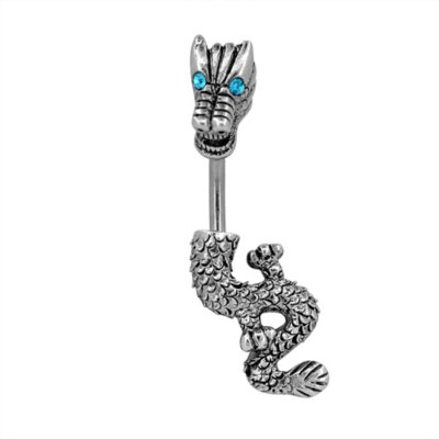 "Silvertone Dragon Banana Belly Ring - 14 Gauge"