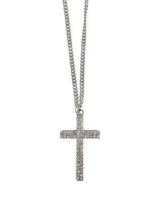 "Silvertone Cross Curb Chain Necklace"