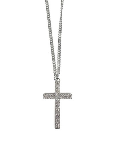 Silvertone Cross Curb Chain Necklace