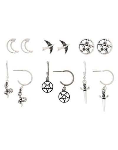 Multi-Pack Snake Pentagram and Dagger Earrings - 6 Pair