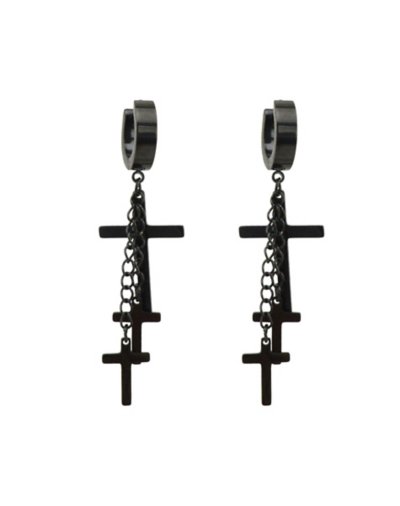 Black Cross Chain Dangle Huggie Earrings