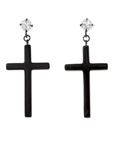 CZ Black Cross Dangle Stud Earrings û 20 Gauge