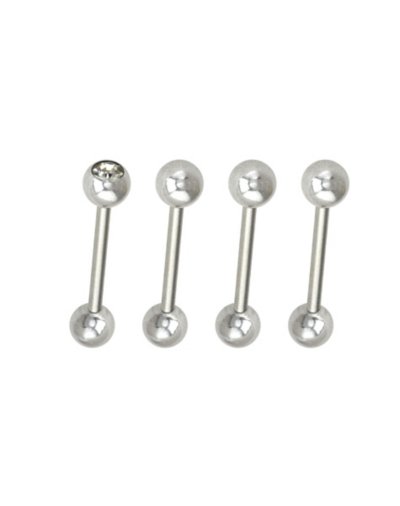 "Multi-Pack Silvertone Threadless Barbells 4 Pack - 14 Gauge"