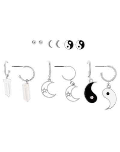 Multi-Pack Yin Yang and Moon Hoop and Stud Earrings û 6 Pair