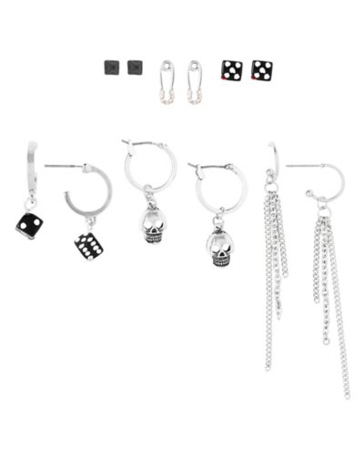 Multi-Pack Dice and Skull Hoop and Stud Earrings û 6 Pair