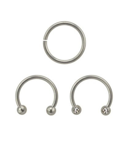 "Multi-Pack Titanium Hoop and Horseshoe Rings 3 Pack - 16 Gauge"