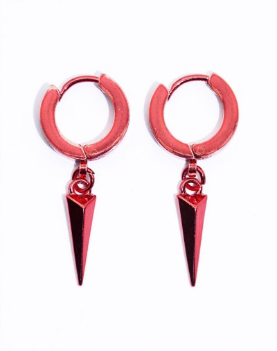 Red Spike Dangle Huggie Hoop Earrings û 18 Gauge