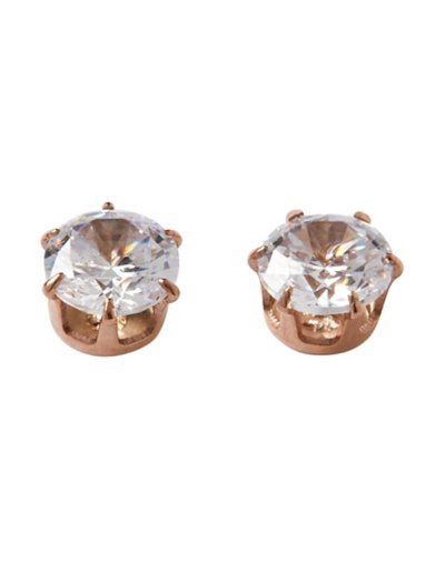 Round CZ Rose Gold Titanium Stud Earrings - 20 Gauge