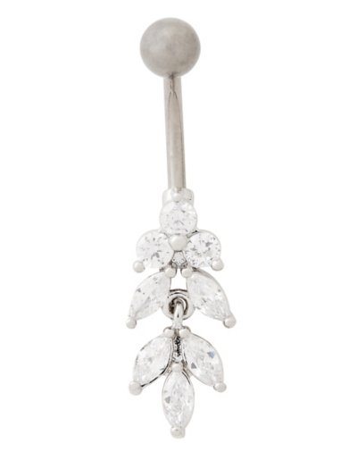 "CZ Leaves Titanium Dangle Belly Ring - 14 Gauge"