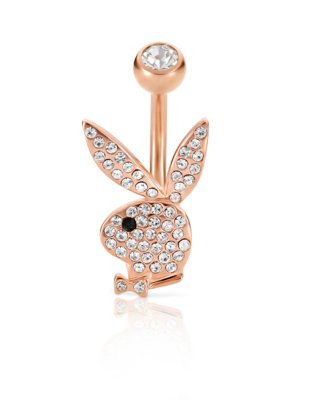 "Rose Goldtone Clear CZ Playboy Bunny Belly Ring - 14 Gauge"