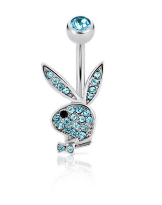 "Blue CZ Playboy Bunny Belly Ring - 14 Gauge"