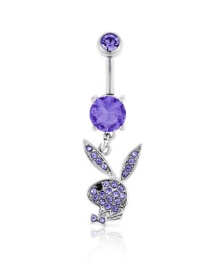 "Purple CZ Playboy Bunny Dangle Belly Ring - 14 Gauge"