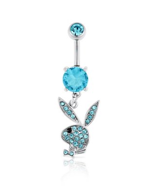 "Blue CZ Playboy Bunny Dangle Belly Ring - 14 Gauge"