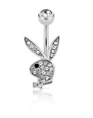 "Clear CZ Playboy Bunny Belly Ring - 14 Gauge"