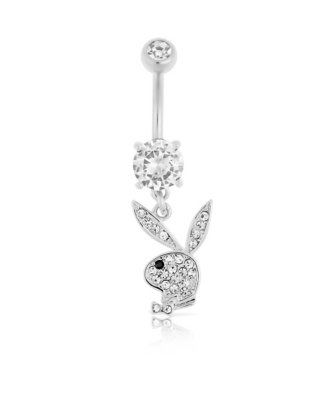 "Clear CZ Playboy Bunny Dangle Belly Ring - 14 Gauge"