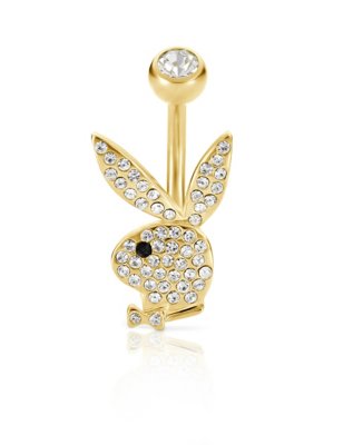 "Goldtone Clear CZ Playboy Bunny Belly Ring - 14 Gauge"