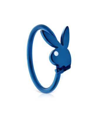 "Blue Playboy Bunny Hoop Nose Ring - 20 Gauge"