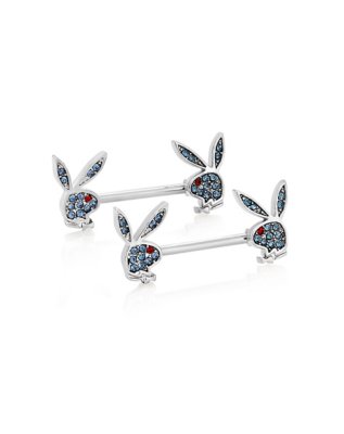 "Blue CZ Playboy Bunny Nipple Barbells"