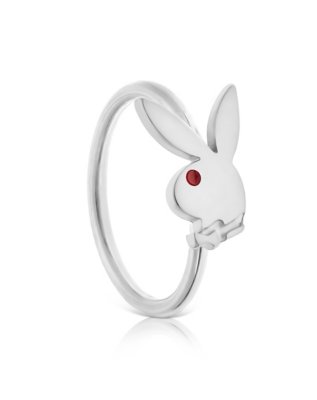 "Silvertone Playboy Bunny Hoop Nose Ring - 20 Gauge"