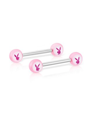 "Pink Glow In The Dark Playboy Bunny Nipple Barbells - 14 Gauge"