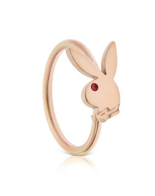 "Rose Goldtone Playboy Bunny Hoop Nose Ring - 20 Gauge"