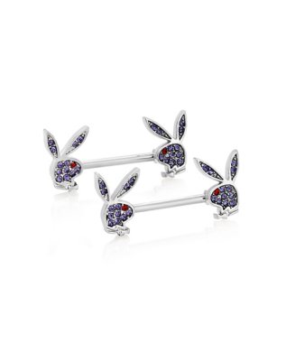 "Purple CZ Playboy Bunny Nipple Barbells"