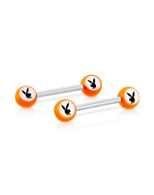 "Orange Glow In The Dark Playboy Bunny Nipple Barbells - 14 Gauge"