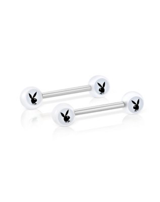 "White Glow In The Dark Playboy Bunny Nipple Barbells -14 Gauge"