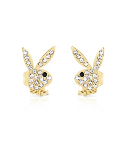 Goldtone Clear CZ Playboy Bunny Stud Earrings