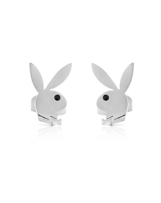"Black CZ Playboy Bunny Stud Earrings"