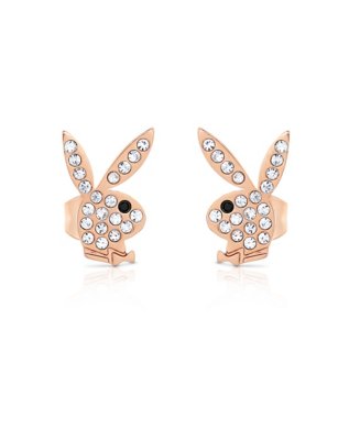 "Rose Goldtone Clear CZ Playboy Bunny Stud Earrings"