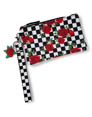 "Checkered Rose Wristlet"