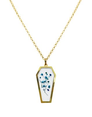 "Goldplated Blue Flower Coffin Chain Necklace"