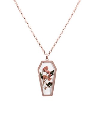 "Pink Pressed Flowers Coffin Chain Necklace"