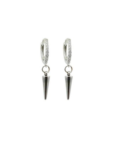 CZ Silvertone Spike Huggie Dangle Earrings - 18 Gauge