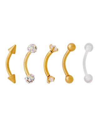 "Multi-Pack Goldplated CZ Curved Barbells 5 Pack - 16 Gauge"