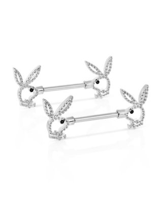 "Clear CZ Outline Playboy Bunny Nipple Barbells - 14 Gauge"