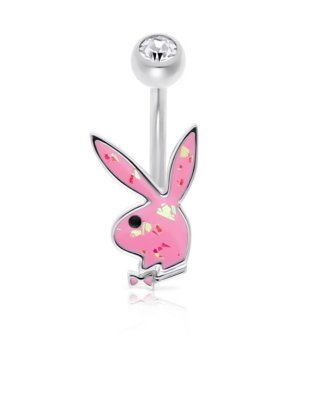 "Pink Glitter CZ Playboy Bunny Belly Ring - 14 Gauge"