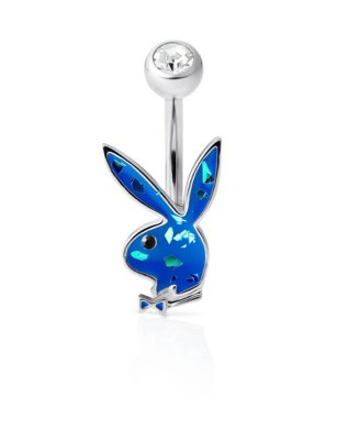 "Blue Glitter CZ Playboy Bunny Belly Ring - 14 Gauge"