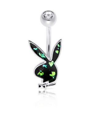 "Black Glitter CZ Playboy Bunny Belly Ring - 14 Gauge"