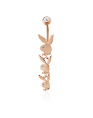 "Rose Goldtone Clear CZ Playboy Bunny Head Belly Ring - 14 Gauge"