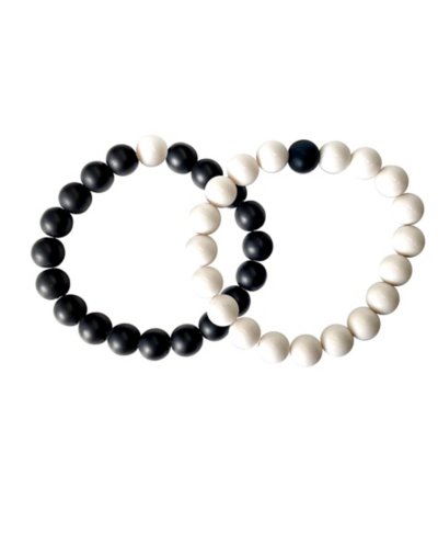 White and Black Long Distance Beaded Bracelets - 2 Pack